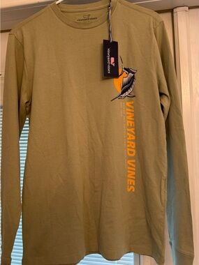 Vineyard Vines Olive Long-Sleeve Tee with Orange Marlin Accent